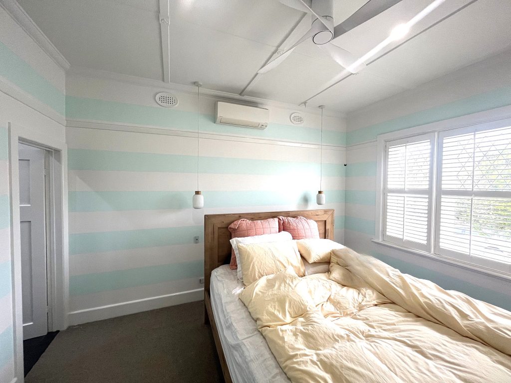 We have painted throughout this house in Ascot Vale a few times now. As part of the repainting we have painted stripes in various rooms. Our client loves the effect and the colours are gorgeous as well.